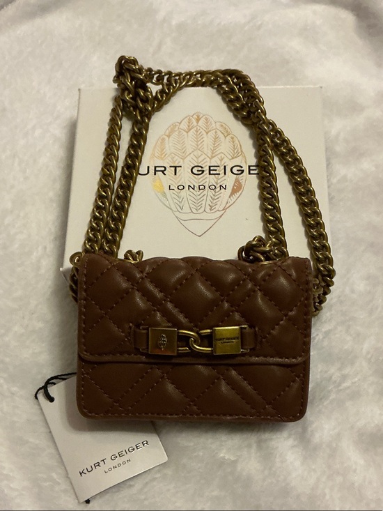 Kurt Geiger Handbags - Kurt Geiger Quilted Brown Leather Micro Kingsley Crossbody chain purse 👜